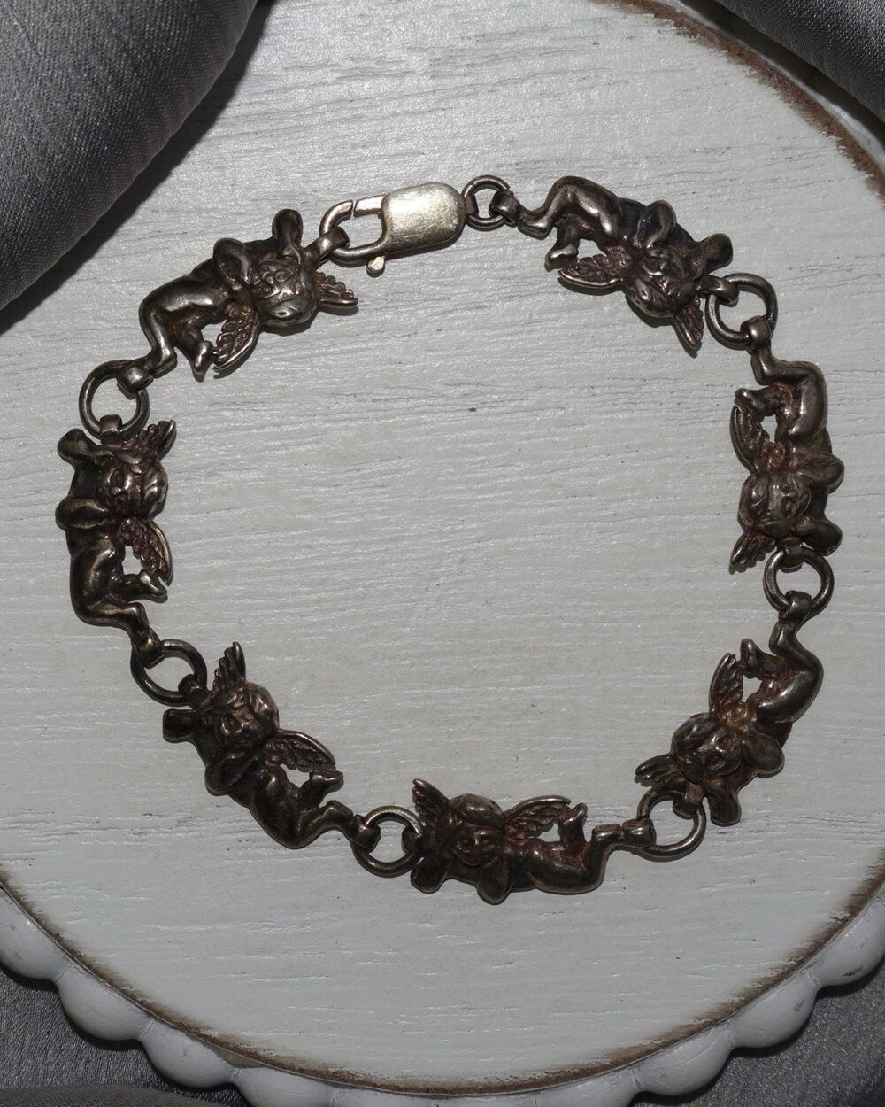 Vintage Sterling Silver Winged Angels Bracelet 12.9G / 7.25in